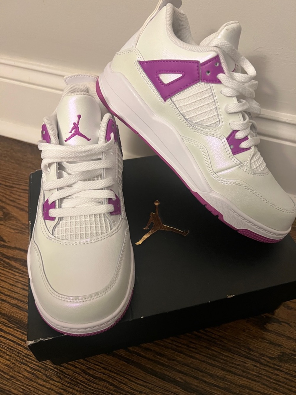 Jordan Kids White and Purple Retro Basketball Sneakers